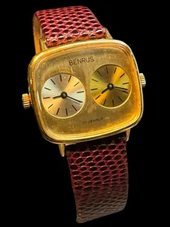 Benrus Dual Time Zone Gents Dress Watch gold plated$steel back