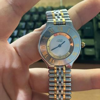 Cartier Must De 21 W10073F4 6コマ CARTIER Must 21 Gold Plated Steel Quartz Unisex Watch W10050F4