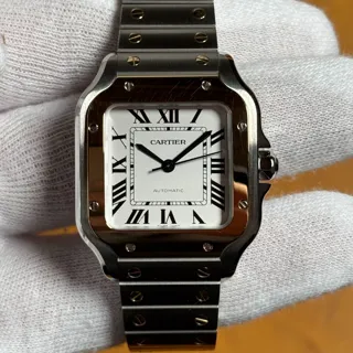 Cartier Santos 35mm Yellow gold and Stainless steel Silvered