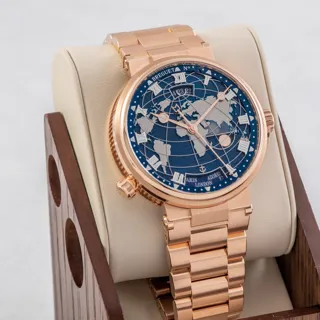 Breguet Marine Hora Mundi 5557br/ys/rw0 43.9mm 18kt Rose Gold Blue