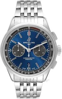 Breitling Premier AB0118A61C1A1 42mm Stainless steel Blue with luminescent index markings, luminescent hands