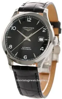 Longines Record L2.820.4.56.2 38.5mm Stainless steel Black with arabic numerals and index markings