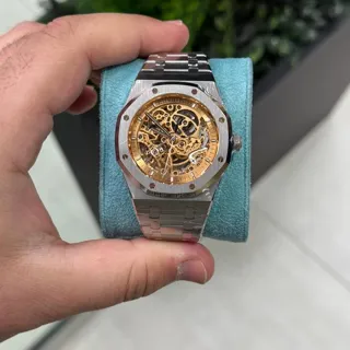 Audemars Piguet Royal Oak Double Balance Wheel Openworked 15407ST.OO.1220ST.02 () 41mm Stainless steel Salmon