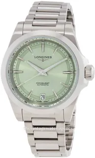 Longines Conquest L3.430.4.02.6 34mm Brushed/polished steel Green with luminescent index markings, luminescent hands