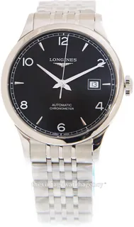 Longines Record L2.821.4.56.6 40mm Stainless steel Black with arabic numerals and index markings