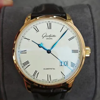 Glashütte Senator Panorama Date 100-03-32-45-04 40mm Red gold Silver