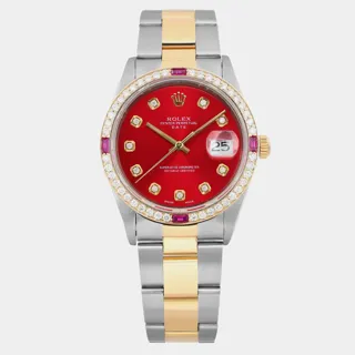 Rolex Oyster Perpetual Date 15223 Stainless steel and 18k yellow gold Red