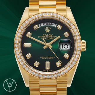 Rolex Day-Date 128348RBR 36mm Yellow gold green$diamond