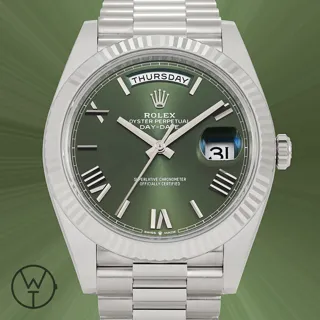 Rolex Day-Date 228236 41mm platinum$sapphire crystal Green Roman