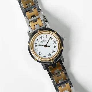 Hermès Clipper CL4.220 24mm Yellow gold and Stainless steel White