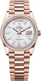 Rolex Day-Date 36 128395tbr-0026 Everose gold White Mother-Of-Pearl$Set With Diamonds