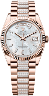 Rolex Day-Date 36 128235-0079 Everose gold White Mother-Of-Pearl$Set With Diamonds