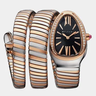 Bulgari Serpenti Tubogas 1102829 35mm Stainless steel and 18k rose gold Black