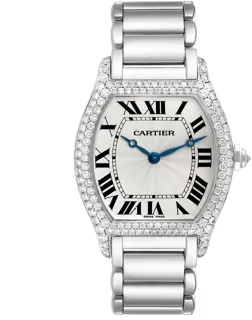 Cartier Tortue White Gold Diamond Bezel Mens Watch WA504351 White gold Silver