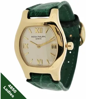 Patek Philippe 4850J Ladies Tonneau Cushion Shaped Watch Yellow gold white ceramic enamel