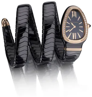 Bulgari Serpenti Spiga 102885 35mm black ceramic$18kt rose gold$diamonds Black