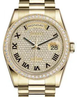 Rolex Day-Date 36 118348 Yellow Gold$Diamonds