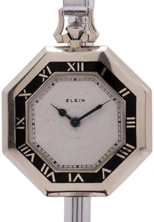 Elgin Art Deco Pocket Watch 14k white gold Silver