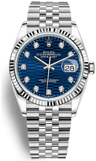 Rolex Datejust 36 126234 Oystersteel$White Gold Bright Blue$Fluted Motif