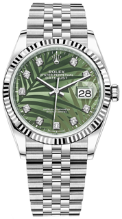 Rolex Datejust 36 126234 Oystersteel$White Gold Olive Green$Palm Motif