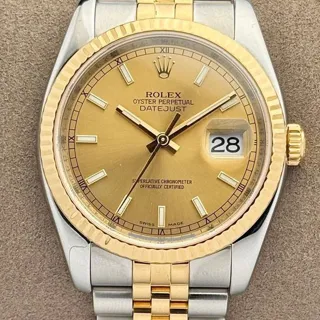 Rolex Datejust 36 116233 36mm Yellow gold and Stainless steel Champagne