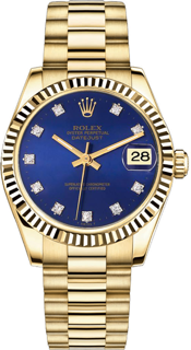 Rolex Womens President Midsize Factory Blue Diamond 68278 Yellow gold Rolex Blue Diamond