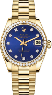 Rolex Womens President Midsize 68288 Yellow gold Rolex Blue Diamond