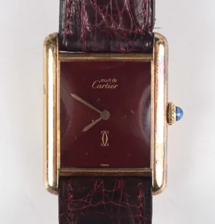 Cartier Must de Cartier Tank Silver and Gold-plated Burgundy