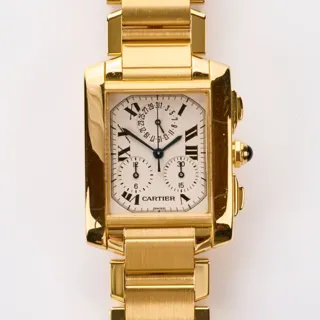 Cartier Tank Française Chronoflex W50005R2 28.5mm 18k yellow gold White