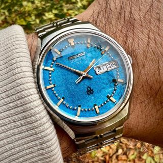 セイコー クオーツ 青文字盤　3803-7061 1970's Vintage Seiko Quartz QT 3803-7061 Mesh Bracelet Steel Case